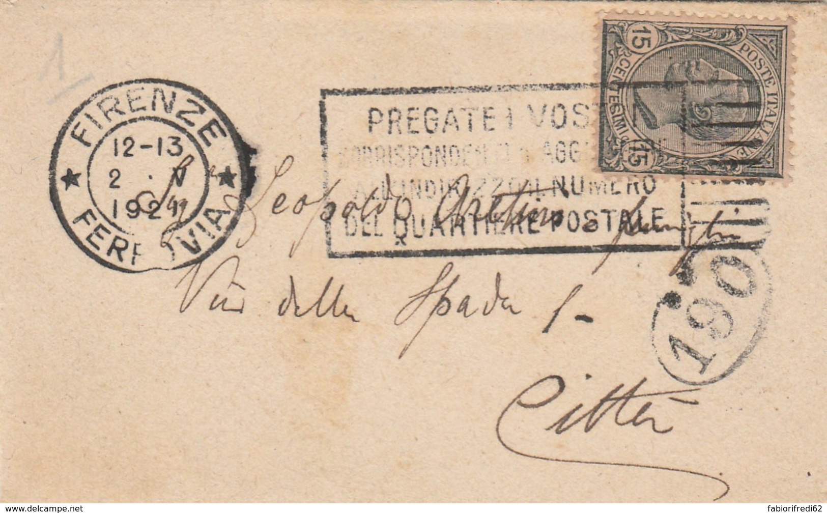 LETTERA 1921 CENT.15 TIMBRO FIRENZE PREGATE (LX87 - Marcofilie