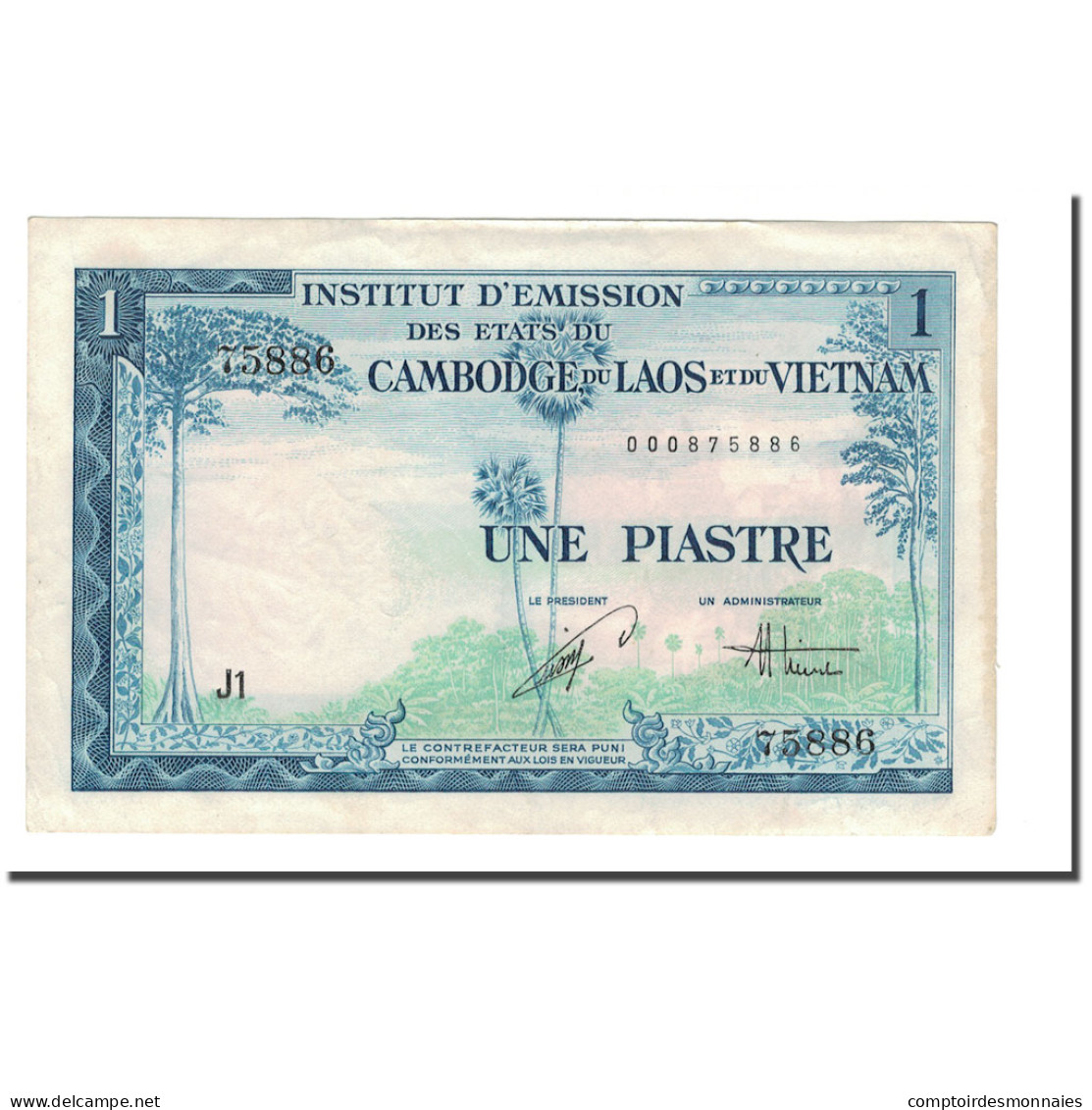 Billet, FRENCH INDO-CHINA, 1 Piastre = 1 Riel, 1954, KM:94, TB - Indochine