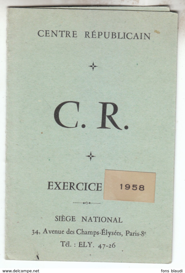 1958 - Paris (8ème) - Carte Du Parti Centre Républicain Au 34 Av Des Champs-Elysées - FRANCO DE PORT - Non Classés