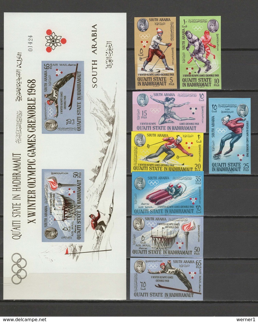 Aden - Qu'aiti State In Hadhramut 1967 Olympic Games Grenoble Set Of 8 + S/s Imperf. MNH -scarce- - Hiver 1968: Grenoble