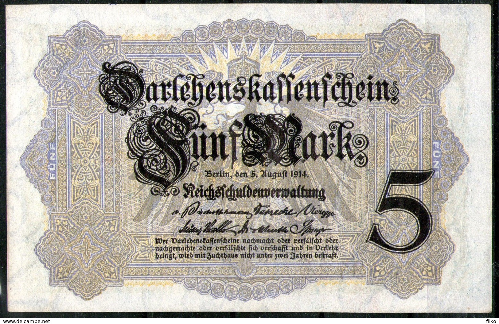Germany,1914,5 Mark,P.48b,serial No.N-7digit,used As Sacan,as Scan - 5 Mark
