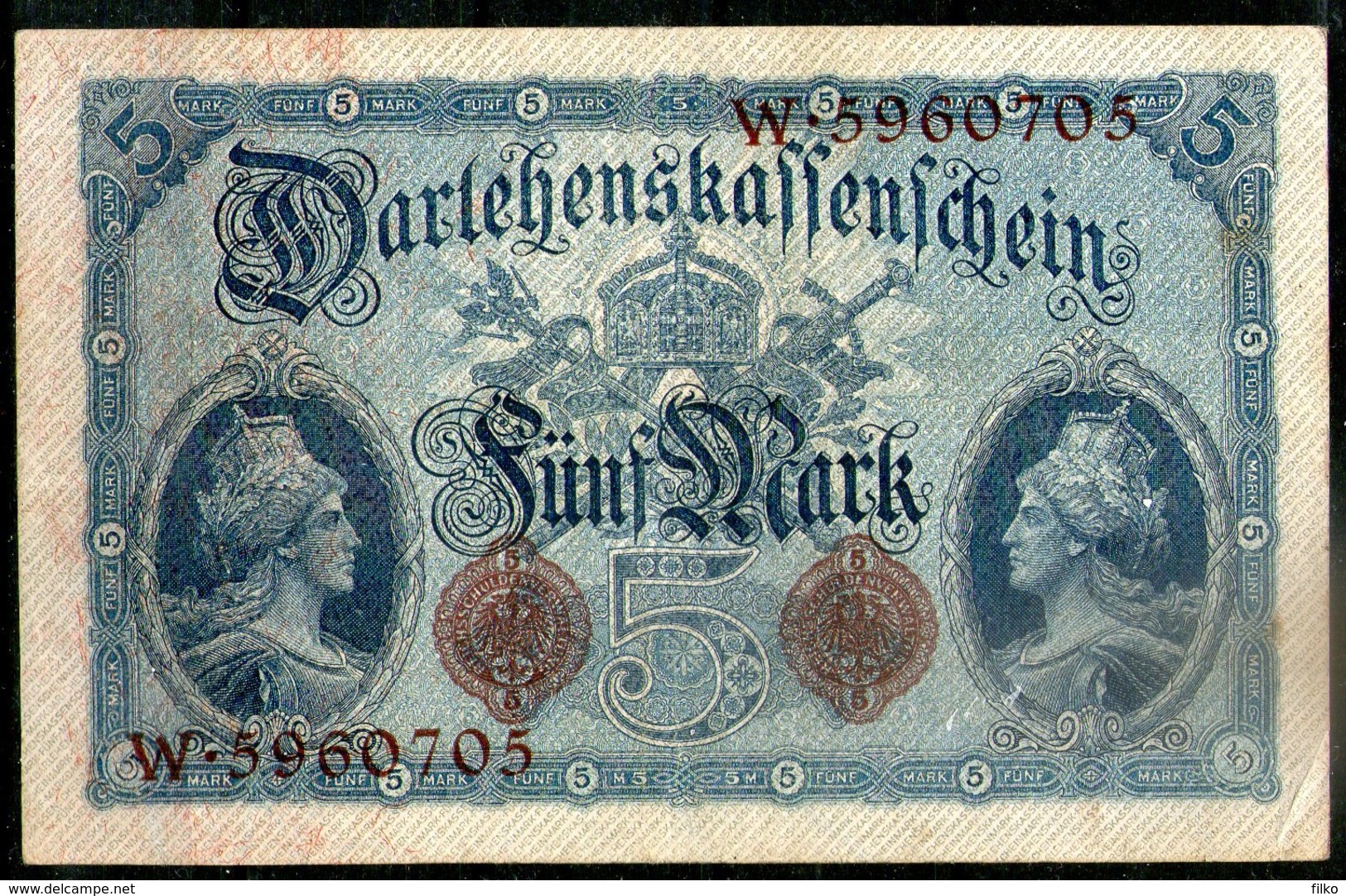 Germany,1914,5 Mark,P.48b,serial No.N-7digit,used As Sacan,as Scan - 5 Mark