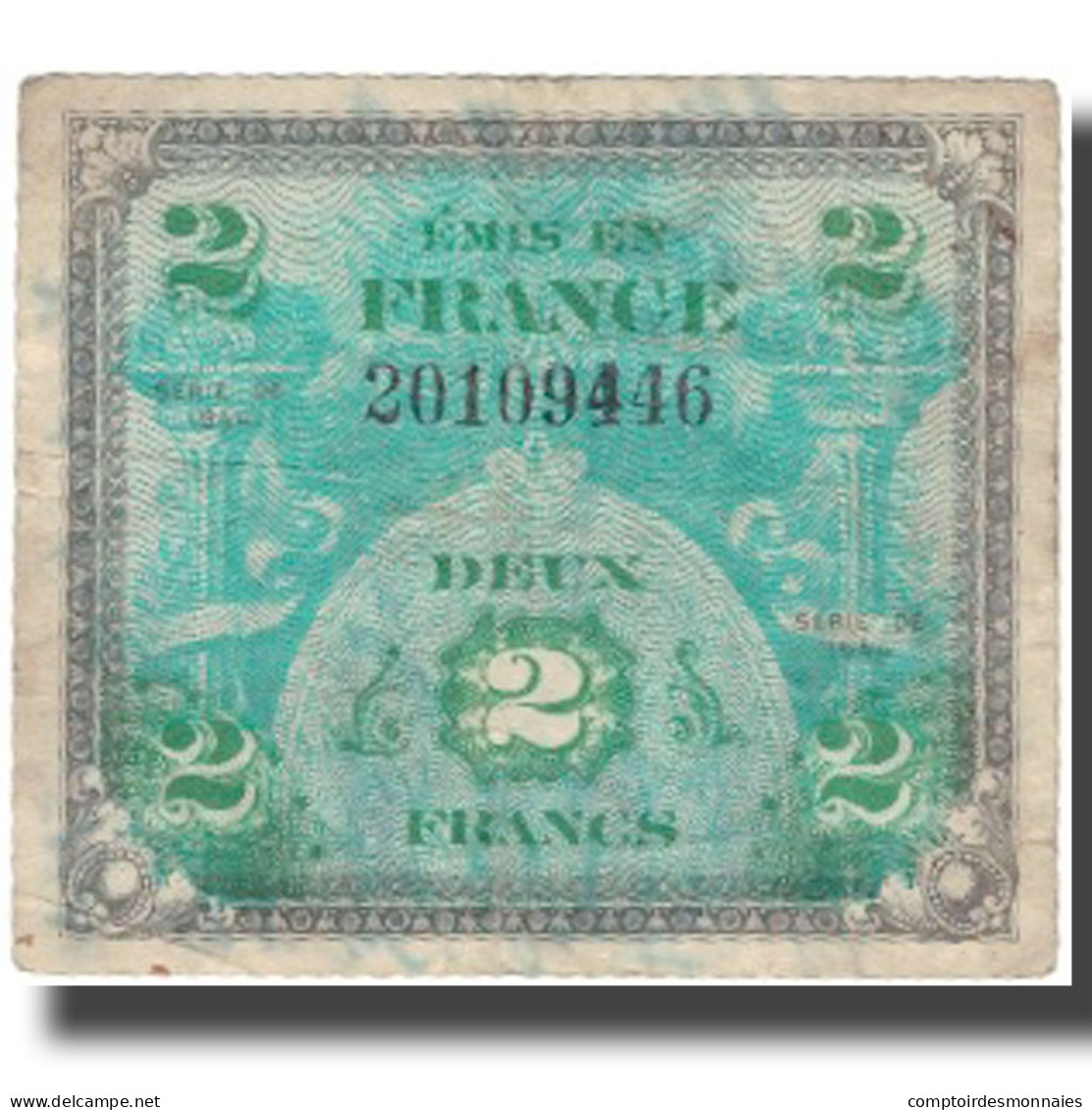 France, 2 Francs, 1944 Flag/France, 1944, 1944, B+, Fayette:VF16.2, KM:114a - 1944 Drapeau/France