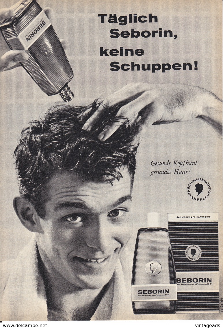 AD010 - Werbung Reklame Schwarzkopf Seborin Haartonic, 1964, Original Aus Zeitschrift, 147 X 208 Mm - Publicités