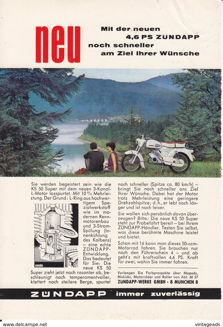 AD012 - Werbung Reklame Zündapp 4.6 PS, 1964, Original Aus Zeitschrift, 147 X 208 Mm - Publicités