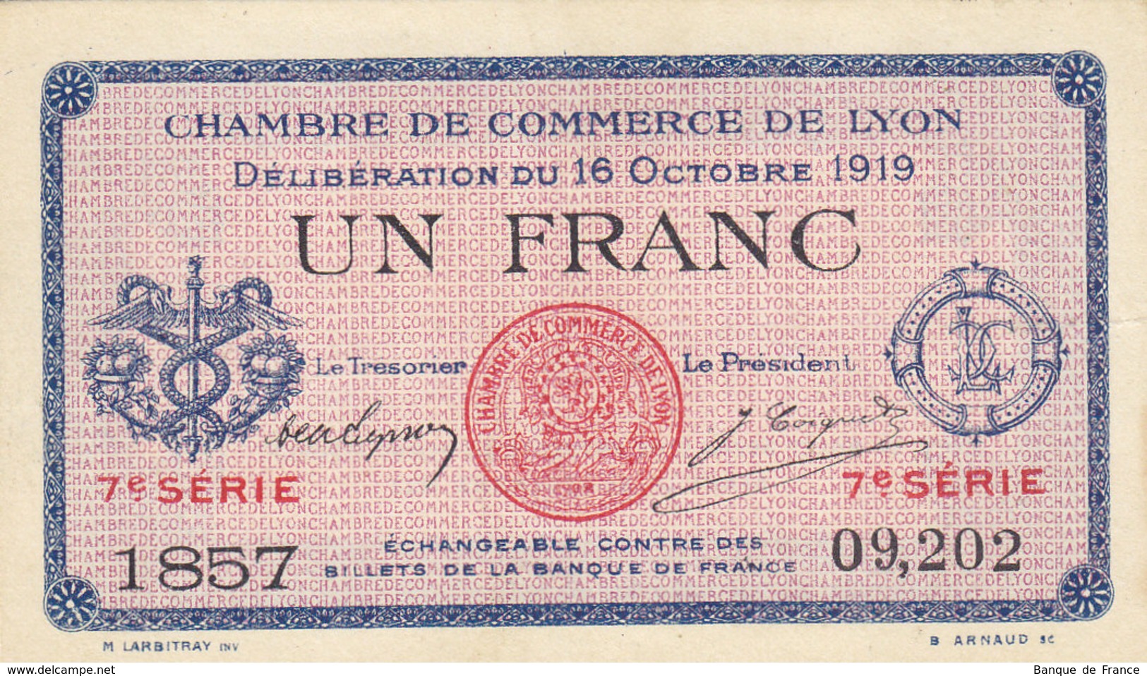 Lyon Billet De 1 F Du 16 Octobre 1919 Série 7 P/NEUF - Chambre De Commerce