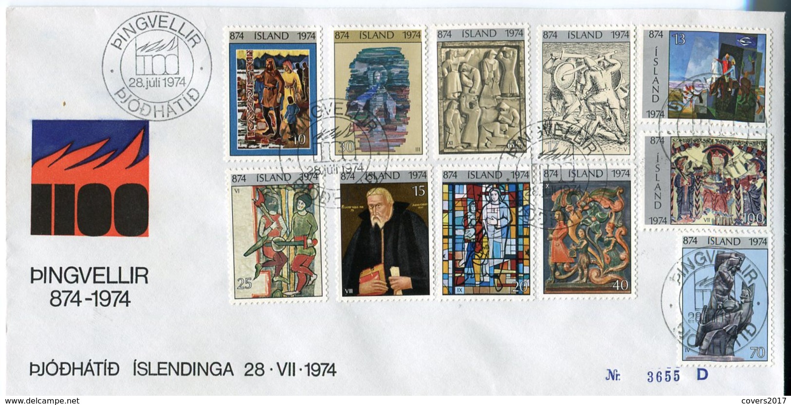 Iceland/Islande/Ijsland/Island Numbered Cover Þingvellir 28.VII.1974 National Festival 1000 Years Since Settlement - Sonstige & Ohne Zuordnung