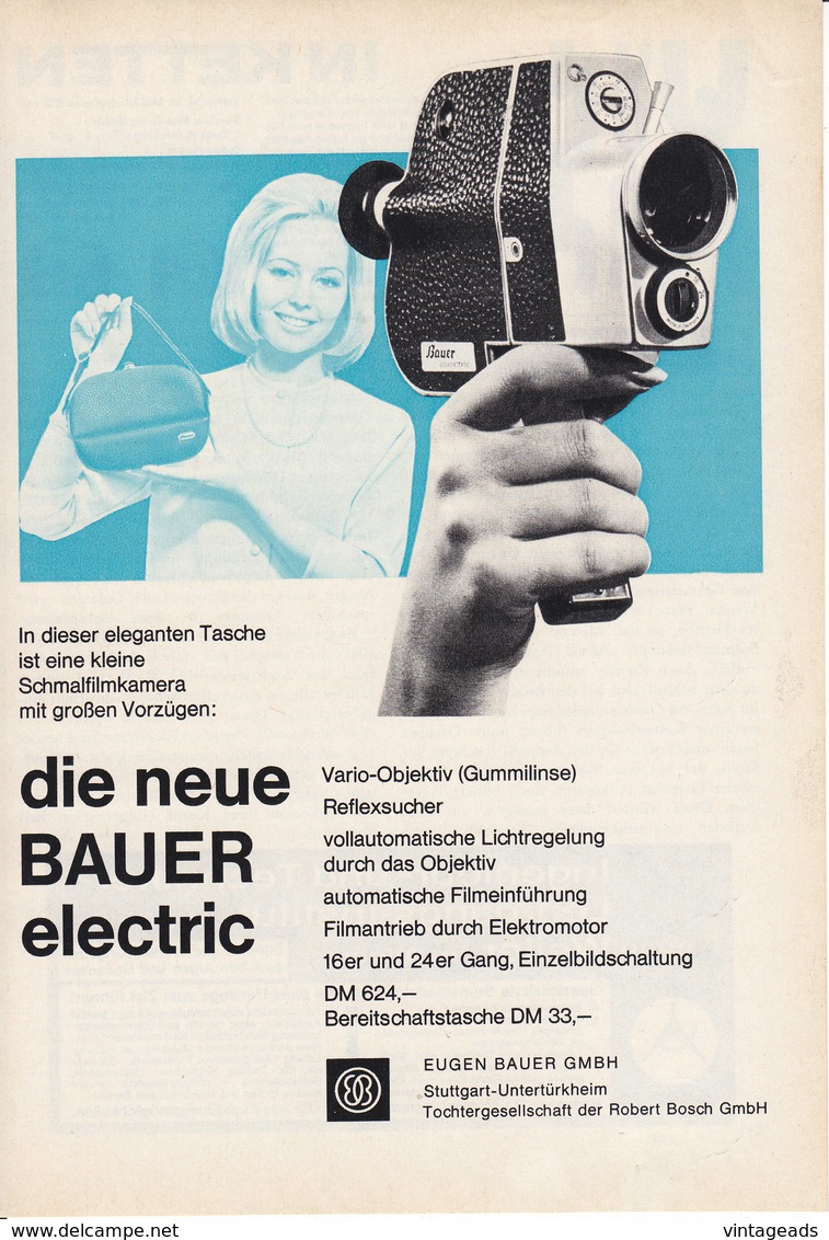 AD022 - Werbung Reklame Bauer Electric Filmkamera, Eugen Bauer GmbH, 1964, Original Aus Zeitschrift, 147 X 208 Mm - Werbung