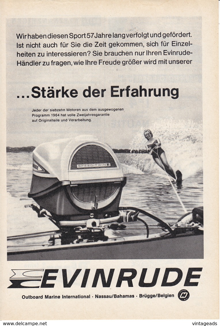AD024 - Werbung Reklame Evinrude Bootsmotoren, 1964, Original Aus Zeitschrift, 147 X 208 Mm - Werbung
