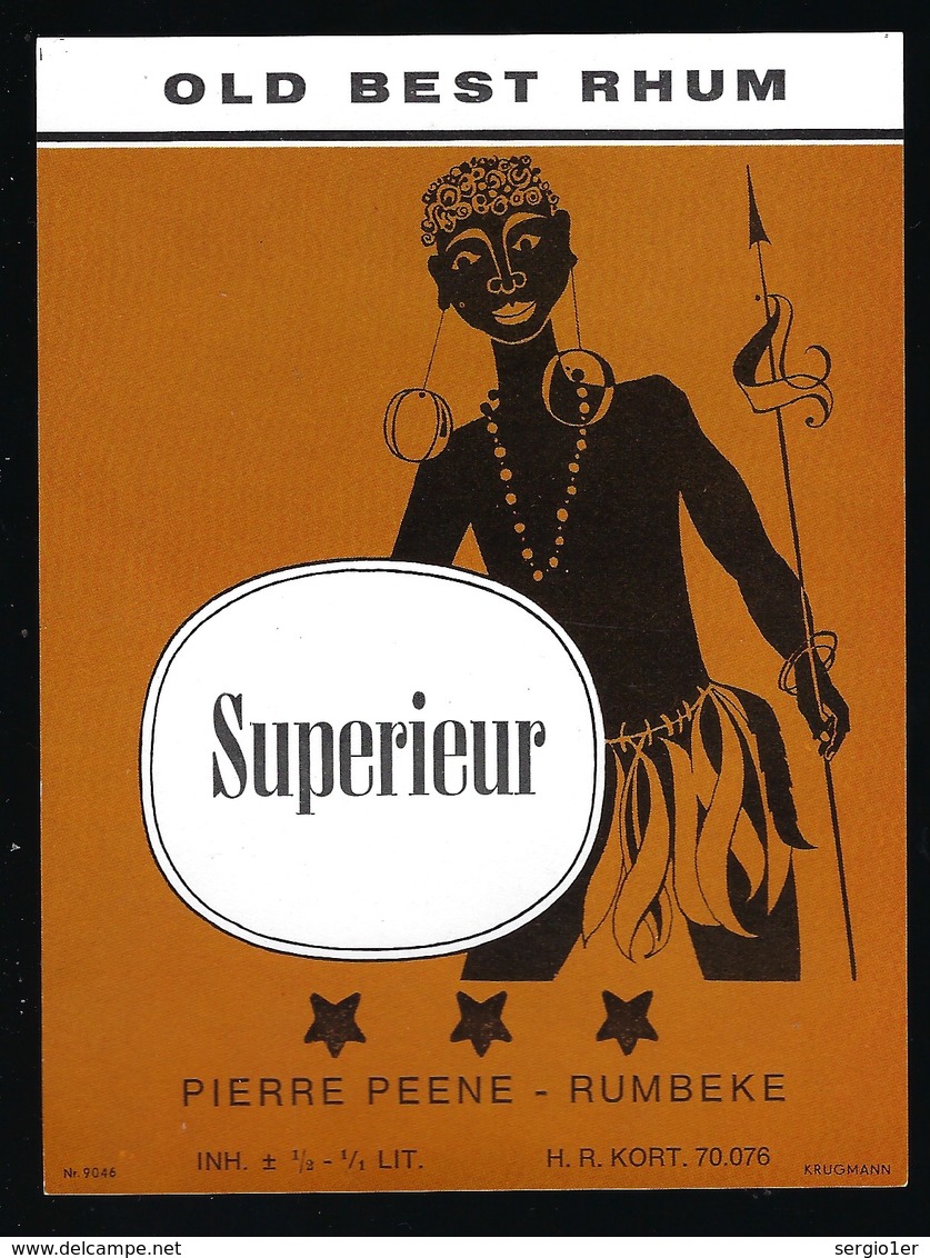 Ancienne Etiquette Rhum Supérieur Old Best Rhum  Pierre Peine Rumbeke " Guerrier" - Rhum