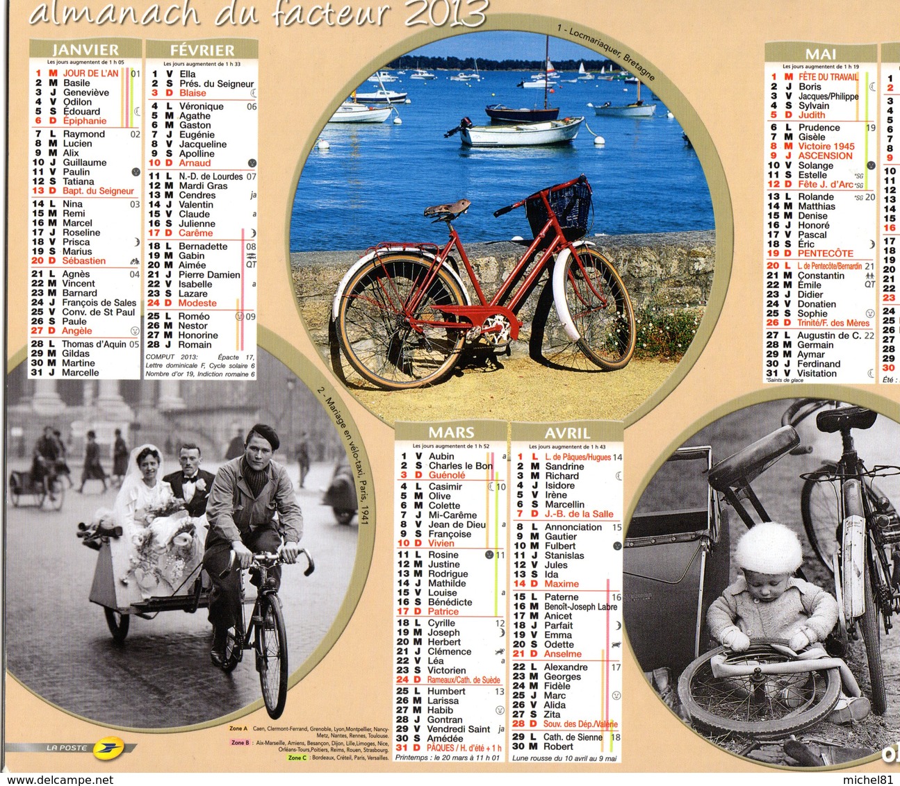 Calendrier Almanach Du Facteur 2013, 6 Scènes De Vélo, Cyclisme, Bike, Cycling - Grand Format : 2001-...