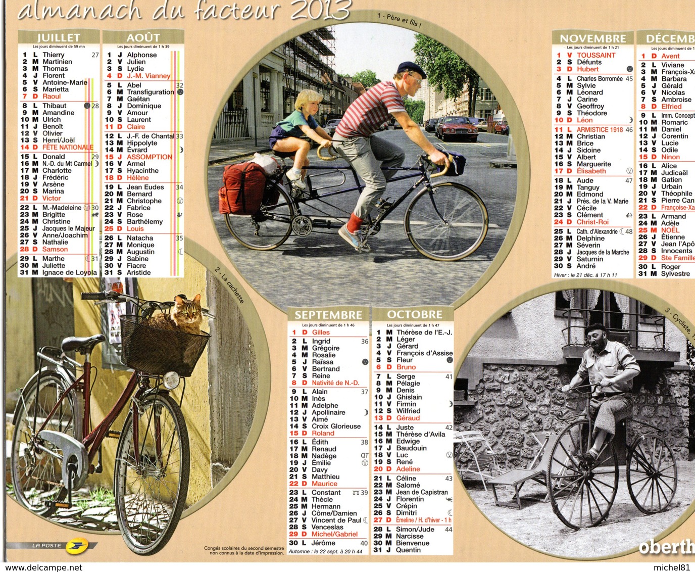 Calendrier Almanach Du Facteur 2013, 6 Scènes De Vélo, Cyclisme, Bike, Cycling - Grand Format : 2001-...