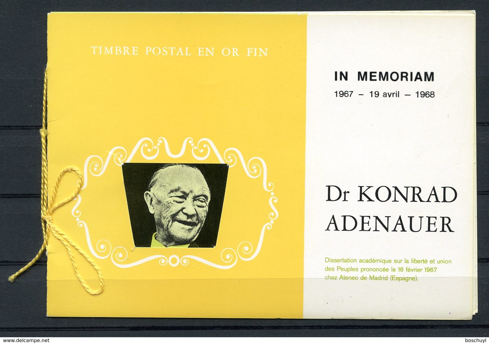 Yemen Arab Republic, 1967, Konrad Adenauer, MNH Perforated Gold Foil In Souvenir Folder, Michel 629 - Yémen