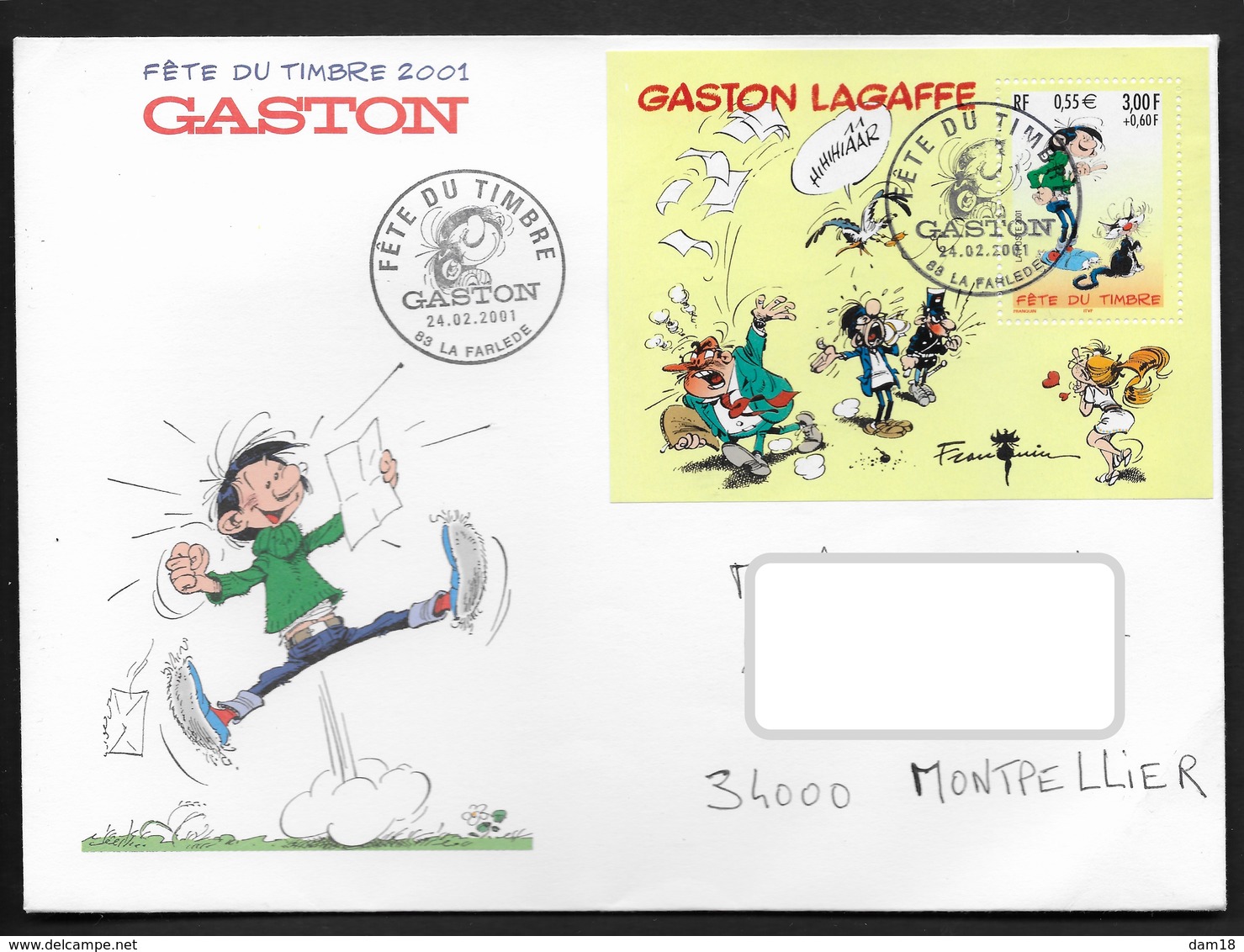 FRANCE BF N° 34 GASTON LAGAFFE 2001 SUR ENVELOPPE FDC VOIR  PHOTO - Usati