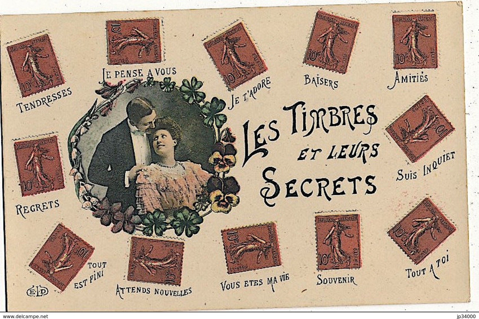 CPA Fantaisie Les Timbres Et Leurs Secrets Semeuse - Timbres (représentations)