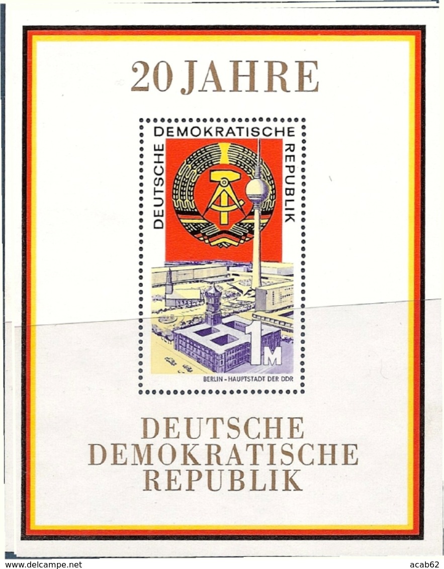 République Démocratique Allemande, Bloc Feuillet N° 24, 20ème Anniversaire De La RDA, Vue De Berlin, Tour De Télévision - Autres & Non Classés