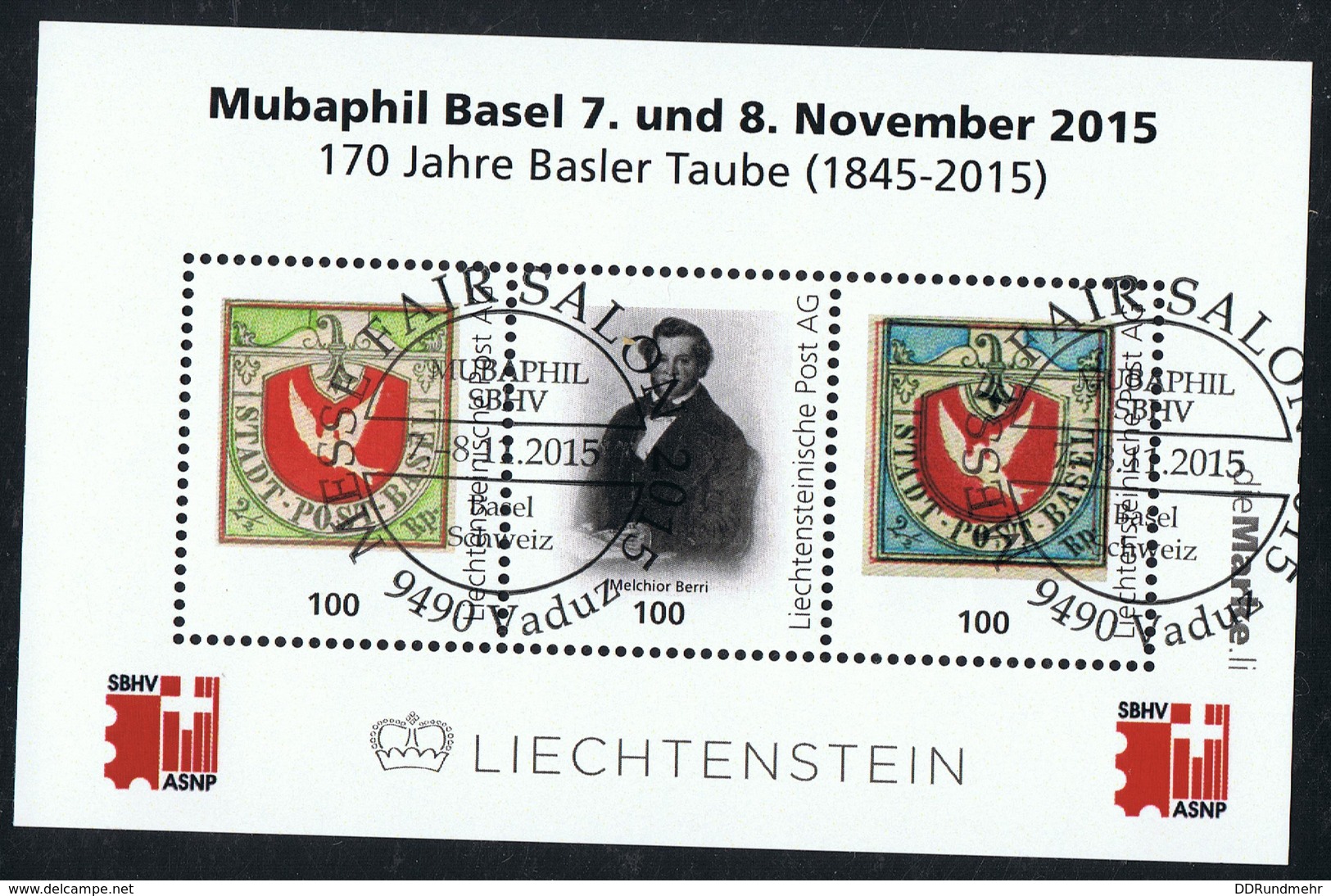 2015 Sonderblock " Mubaphil 170 Jahre Basler Tauben " Liechtensteiner Post AG Sonderstempel Mit Gummierung Siehe Scan - Blocks & Kleinbögen