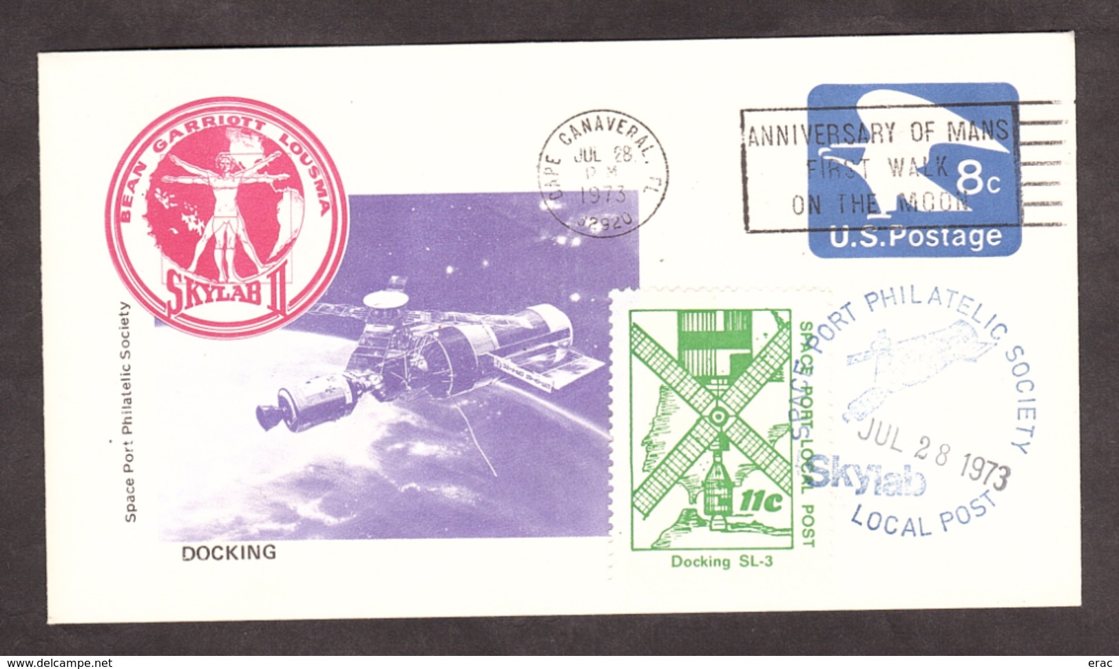 Etats-Unis - 1973 - Enveloppe Entier Postal Illustré + Vignette - Skylab - Docking - Espace - North  America