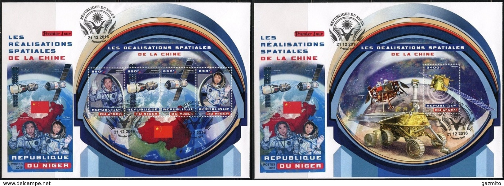 Niger 2016, Space, Chinese Missions, 4val In BF +BF In 2FDC - Afrique