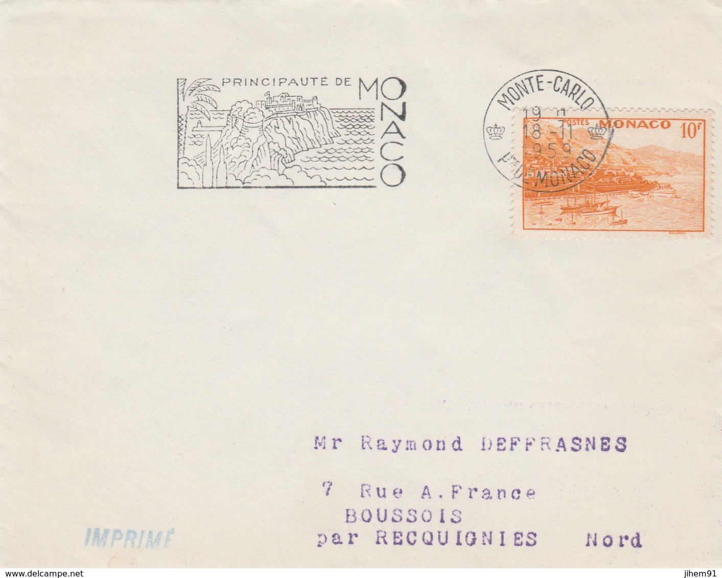 Principauté De Monaco - (Tarif Imprimé) Du 18-11-1959 - Postmarks