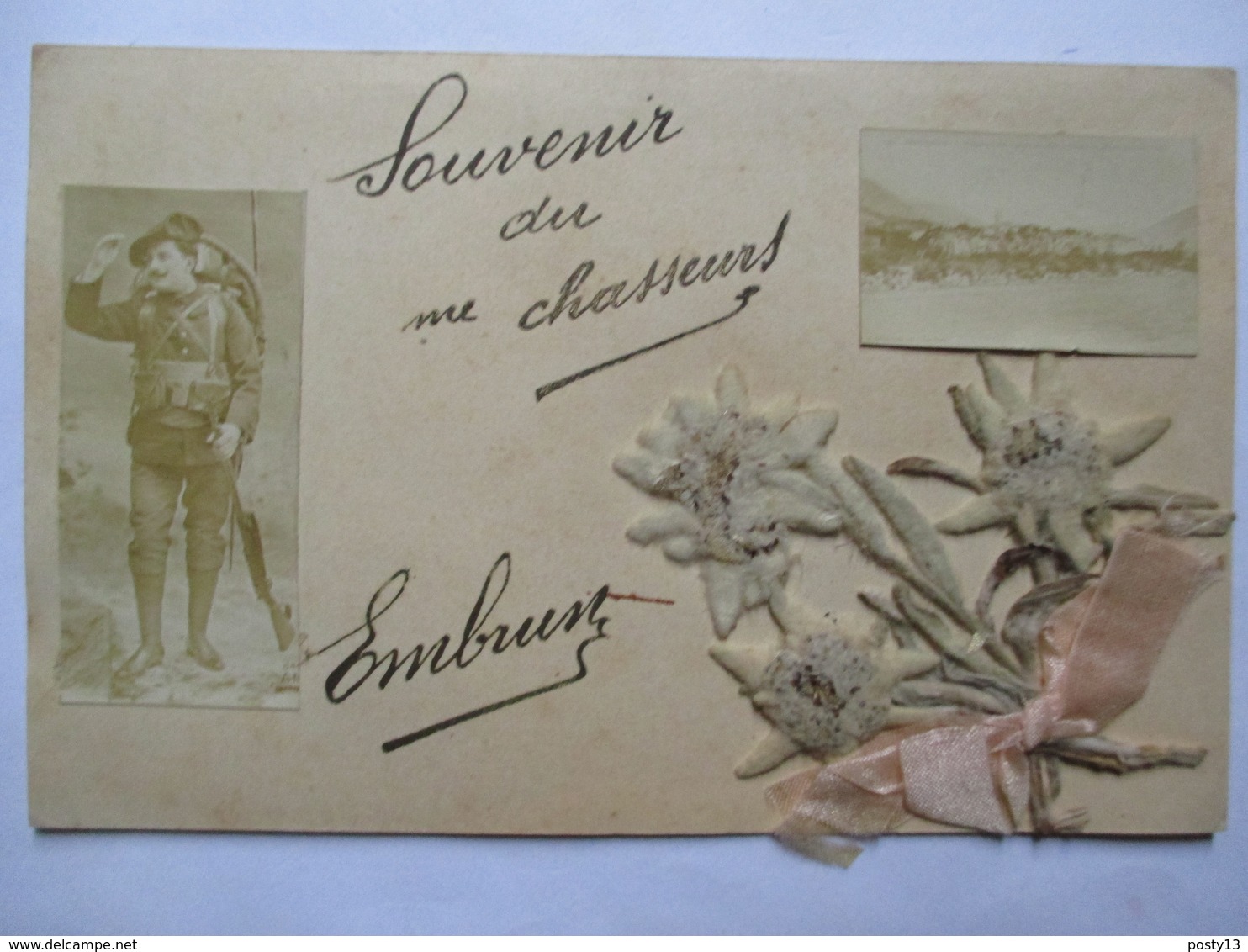 EMBRUN (05) - CPA "Souvenir Du ...ème Chasseurs Alpins - Décorée Fleurs Et Ruban - TBE - Regiments