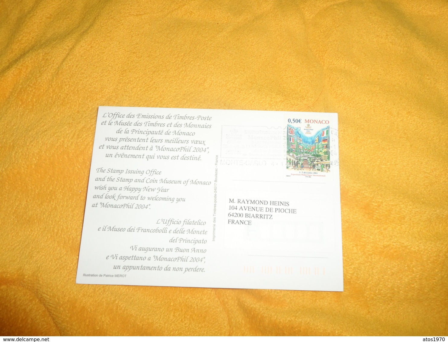CARTE POSTALE MONACOPHIL 2004. / CACHET + FLAMME + TIMBRE. - Used Stamps