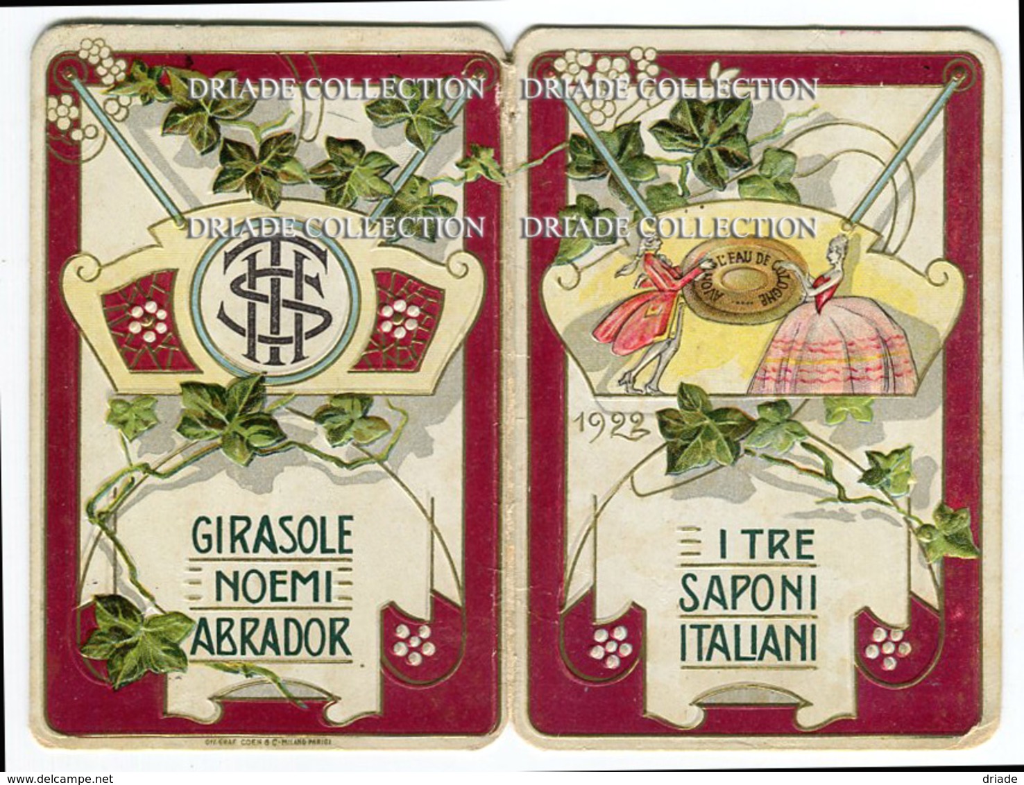 CALENDARIETTO PUBBLICITà I TRE SAPONI ITALIANI GIRASOLE NOEMI ABRADOR ANNO 1922 GENOVA TORINO - Formato Piccolo : 1921-40