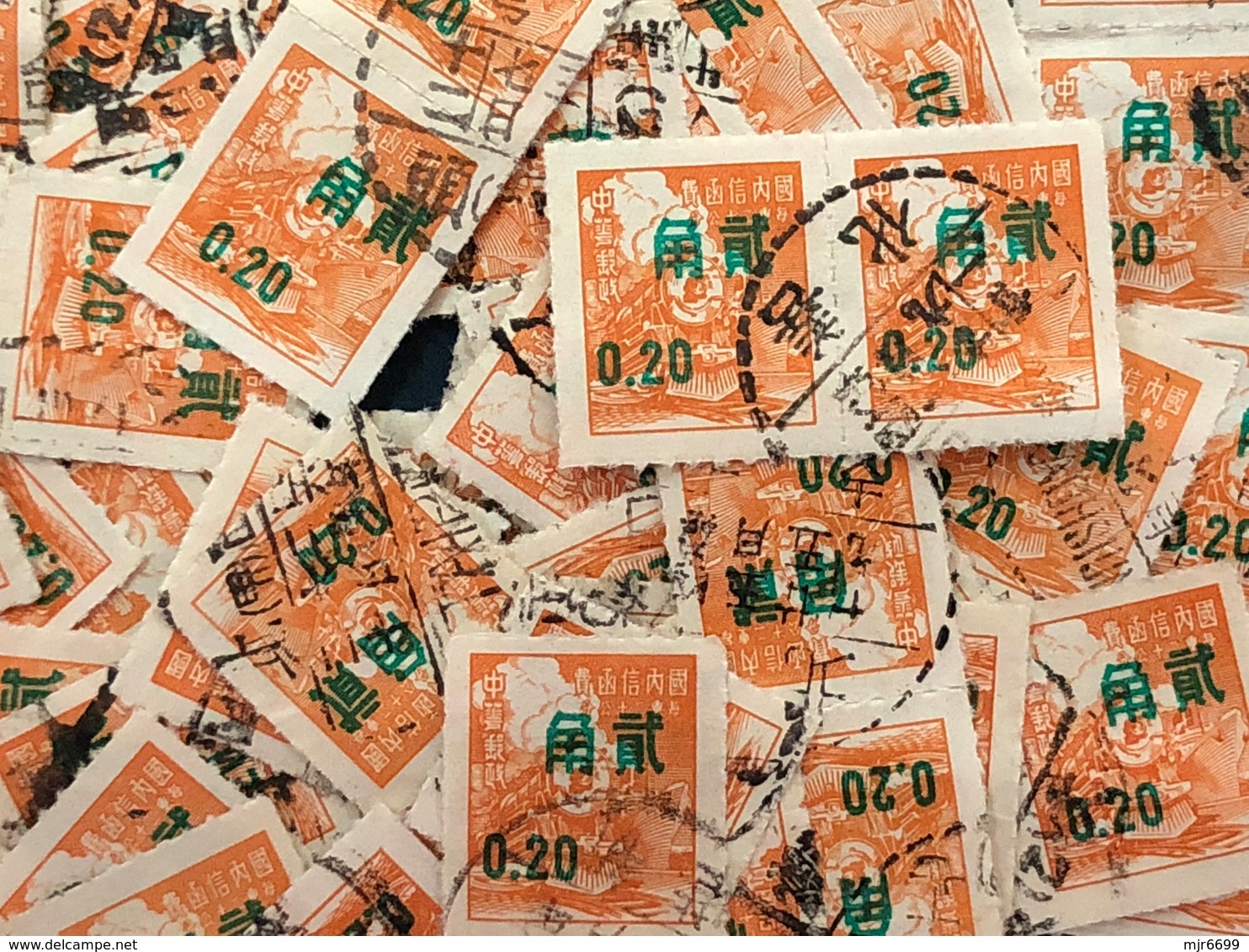 TAIWAN OVERPRINT ON TRAIN STAMP 0.20 CENT LOT OF 100 ++ USED STAMPS CANCELLATION SEARCH LOT - Oblitérés