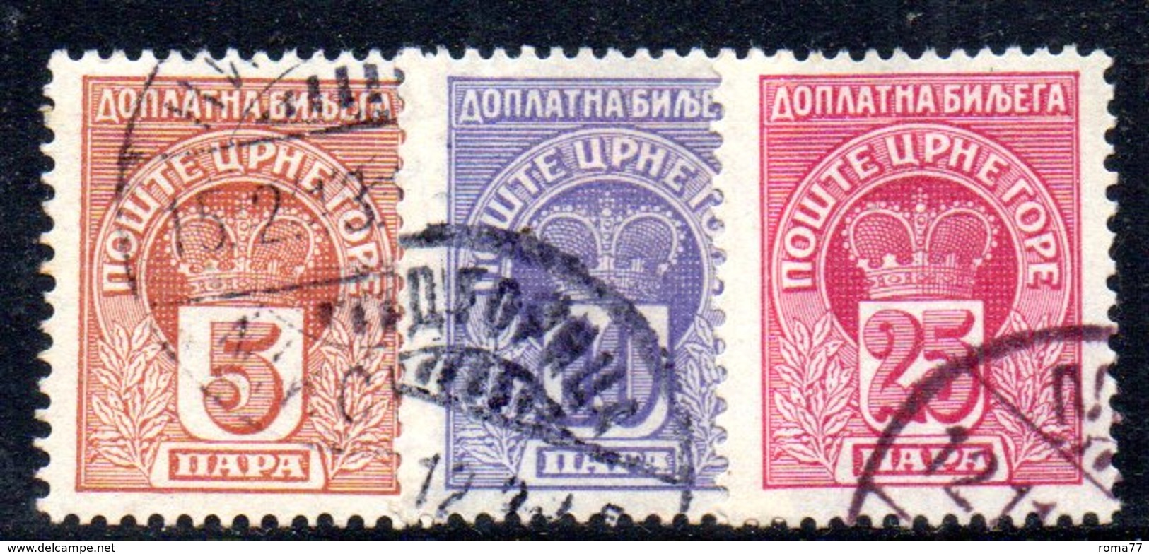 R428 - MONTENEGRO 1907 , Tasse Unificato N. 20+21+22  Usati - Montenegro