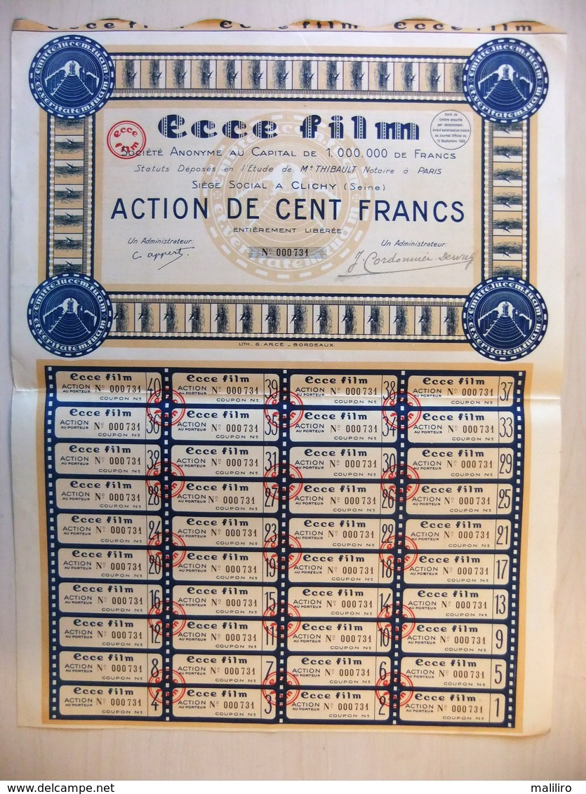 1933 Action 100 Fr ECCE FILM - Société De Production De Cinéma - Cinéma & Theatre