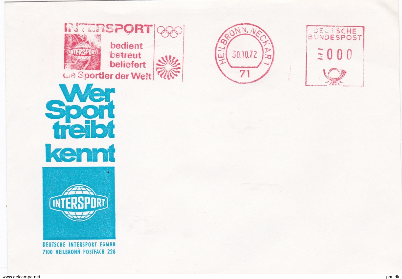 Germany Cover With Machine Cancel Heilbronn 1972 München Olympic Rings 1972 Intersport (G95-34) - Sommer 1972: München