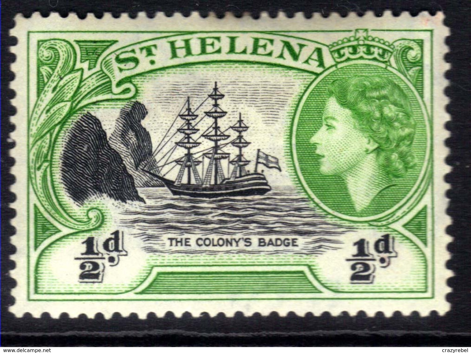 St Helena 1953 - 59 QE2 1/2d Green & Black MM SG 153 ( D48 ) - Saint Helena Island