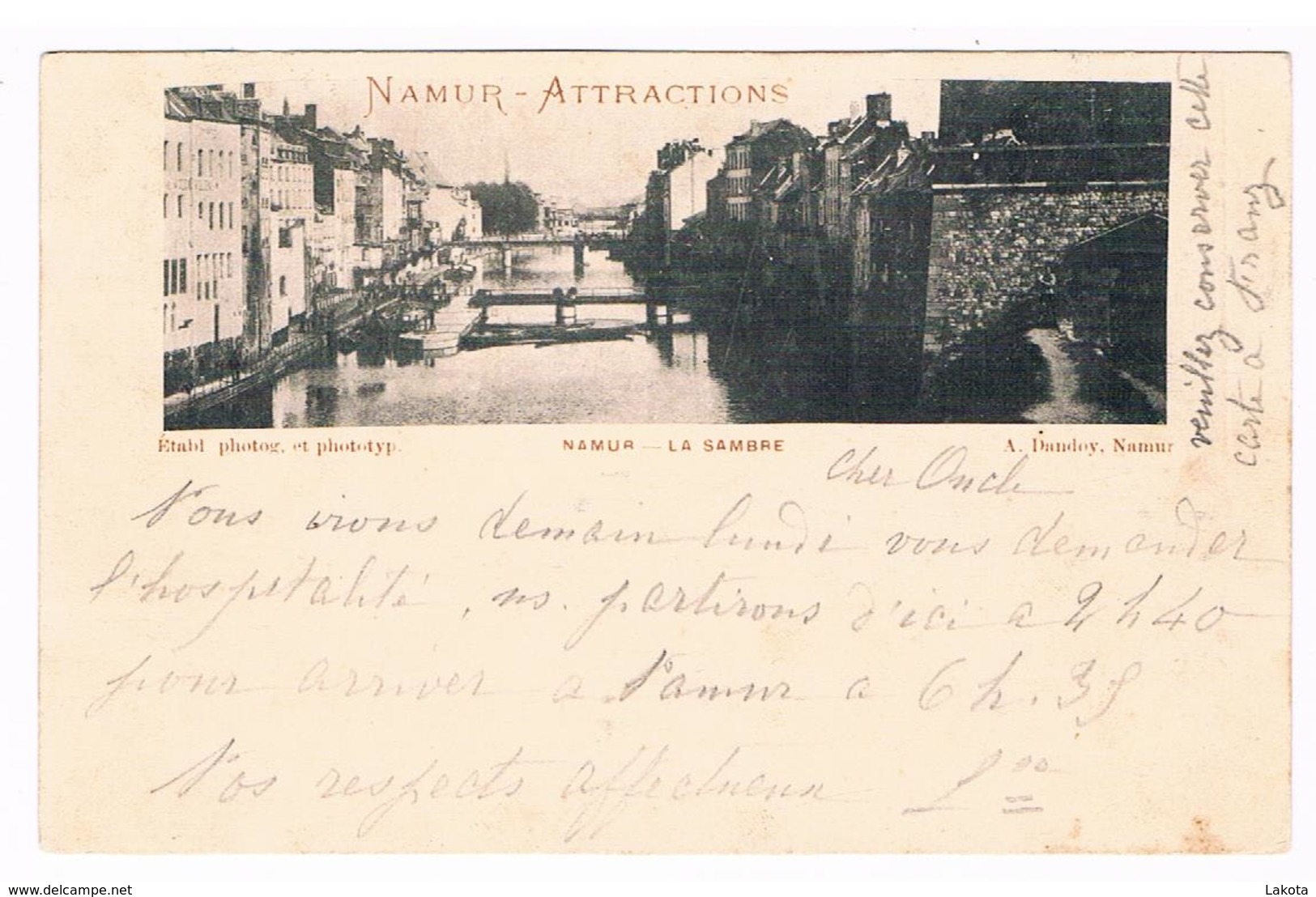 CPA Pionnière Dos Non Divisé : NAMUR Attractions - La Sambre  Par A. Dandoy - 1895 - Namur