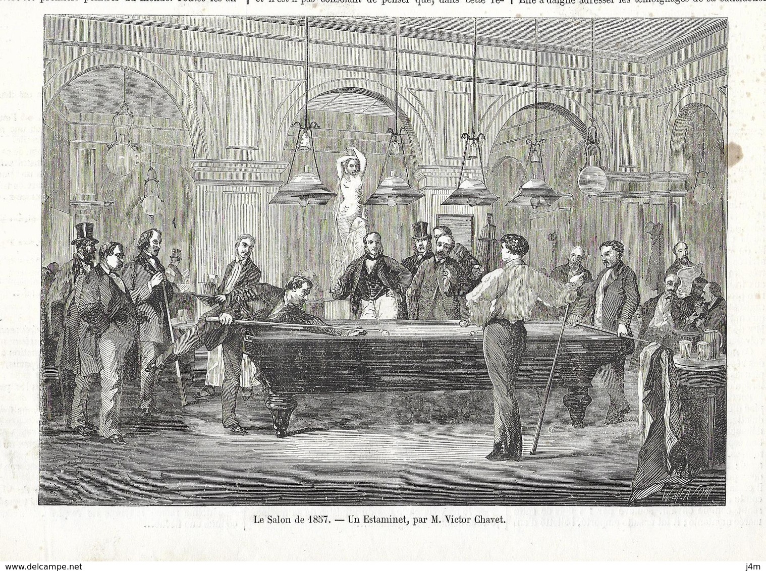 GRAVURE De 1857...Le Salon De 1857. Un Estaminet, Par M. Victor CHAVET... BILLARD - Estampes & Gravures