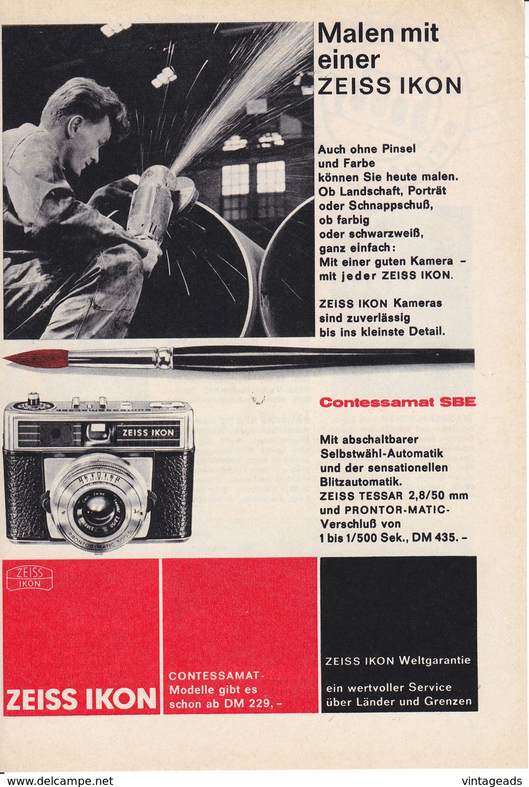 AD025 - Werbung Reklame Zeiss Ikon Contessamat SBE, 1964, Original Aus Zeitschrift, 147 X 208 Mm - Werbung