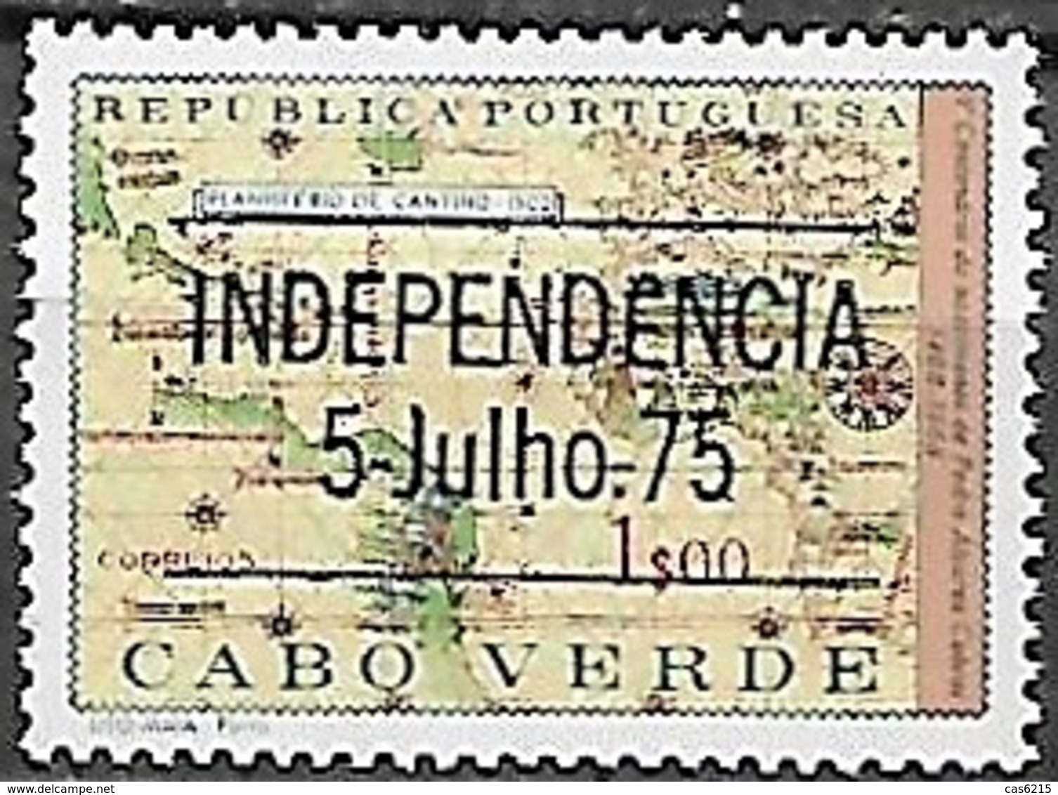 Cabo Verde Cape Verde Cap Vert 1975 Independência Indépendance Independence Surcharge OVPT, 1 Val Mnh​ - Cap Vert