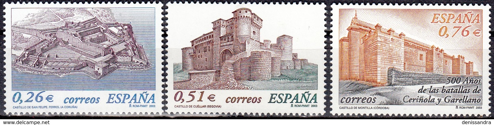 España 2003 Michel 3843 - 3845 Neuf ** Cote (2008) 3.00 Euro Châteaux De La Coruña, Segovia Et Córdoba - Neufs