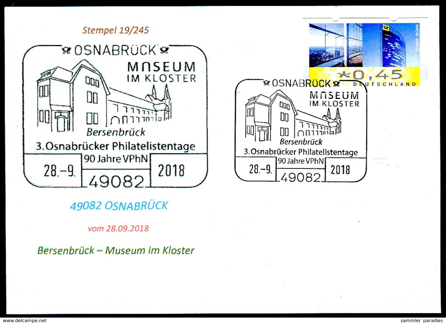 77578) BRD - Karte - SoST 49082 OSNABRÜCK Vom 28.09.2018 - Museum Im Kloster - Maschinenstempel (EMA)