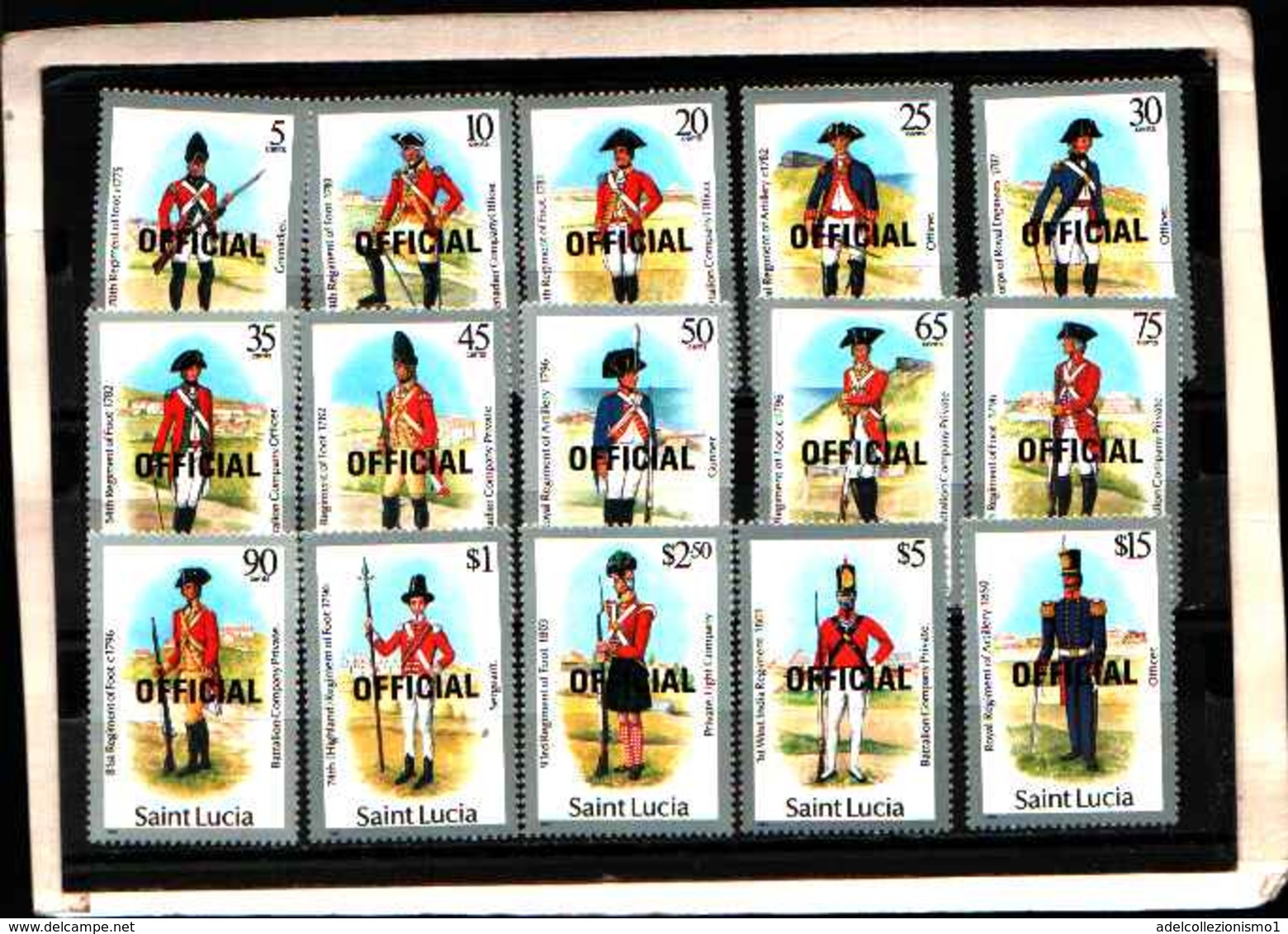 73309)  SANTA LUCIA-LOTTO FRANCOBOLLI -MNH**-UNIFORMI SOPRASTAMPATI OFFICIAL N. 13-27 - St.Lucia (1979-...)