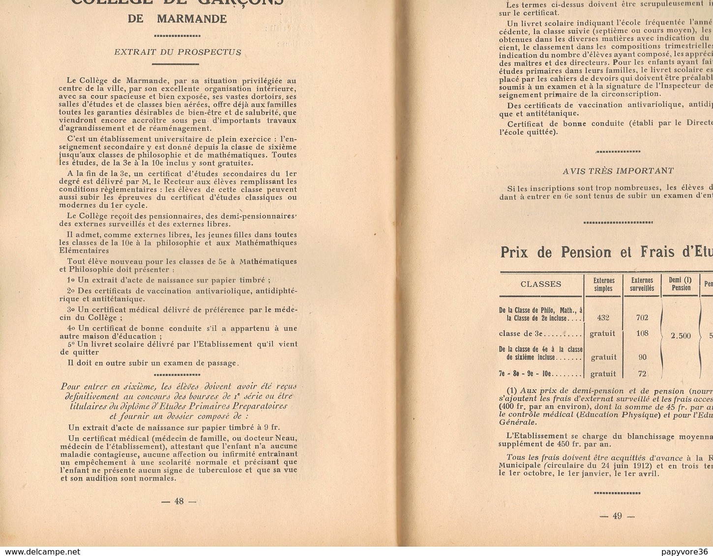 PALMARES Du Collège Et De L'Ecole Pratique D'Industrie De MARMANDE - Année Scolaire 1941-1942 - Diploma & School Reports