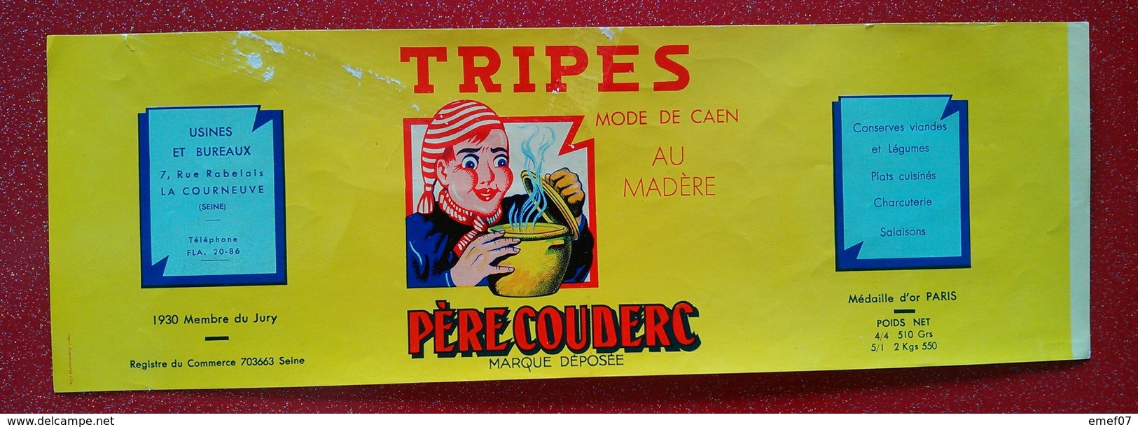 ÉTIQUETTE,ÉPREUVE TRIPES MODE DE CAEN AU MADÈRE PÈRE COUDERC IMP.J.GUERMONPREZ LILLE - Fruits Et Légumes