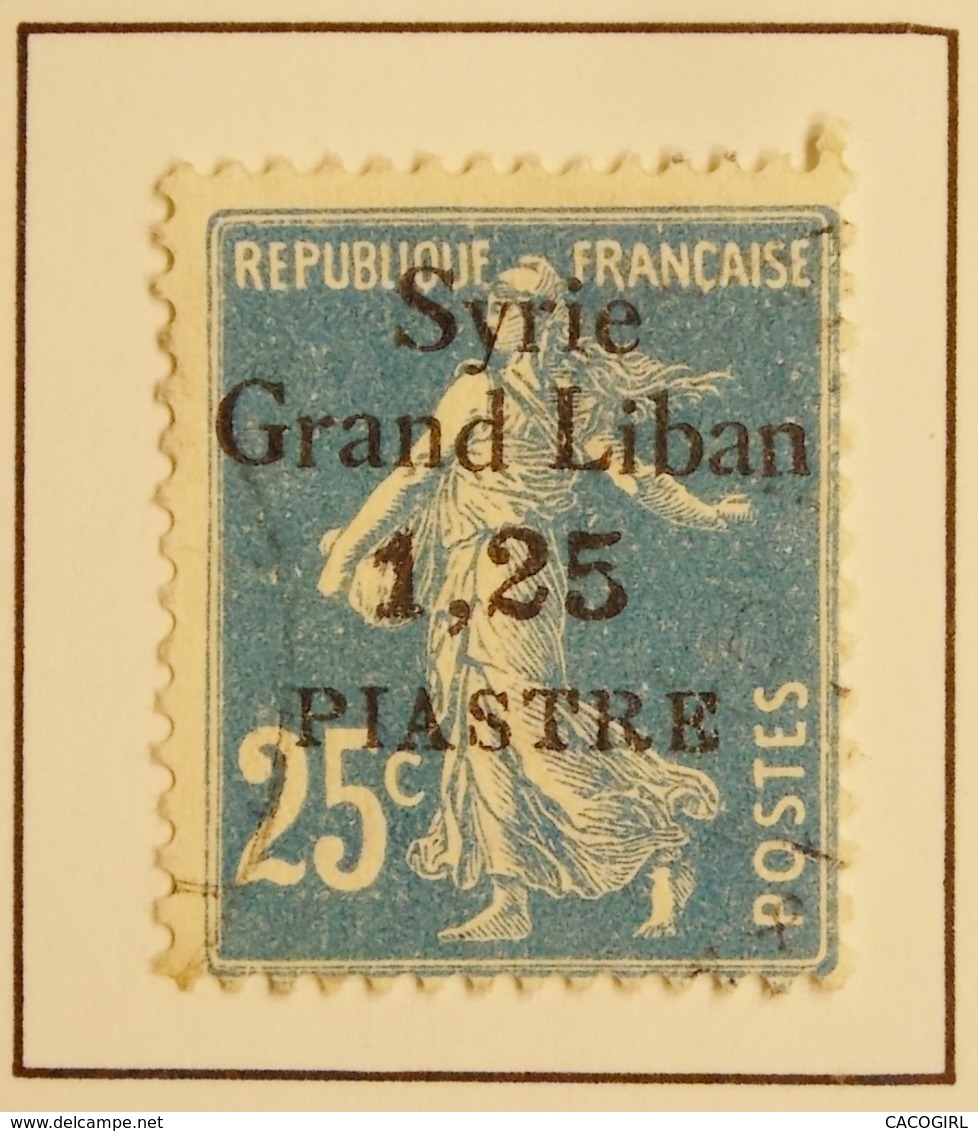 1923 - SYRIE Y&T 93  Semeuse Surcharge Grand Liban   (ex-colonies & Protectorats ) Oblitéré - Oblitérés