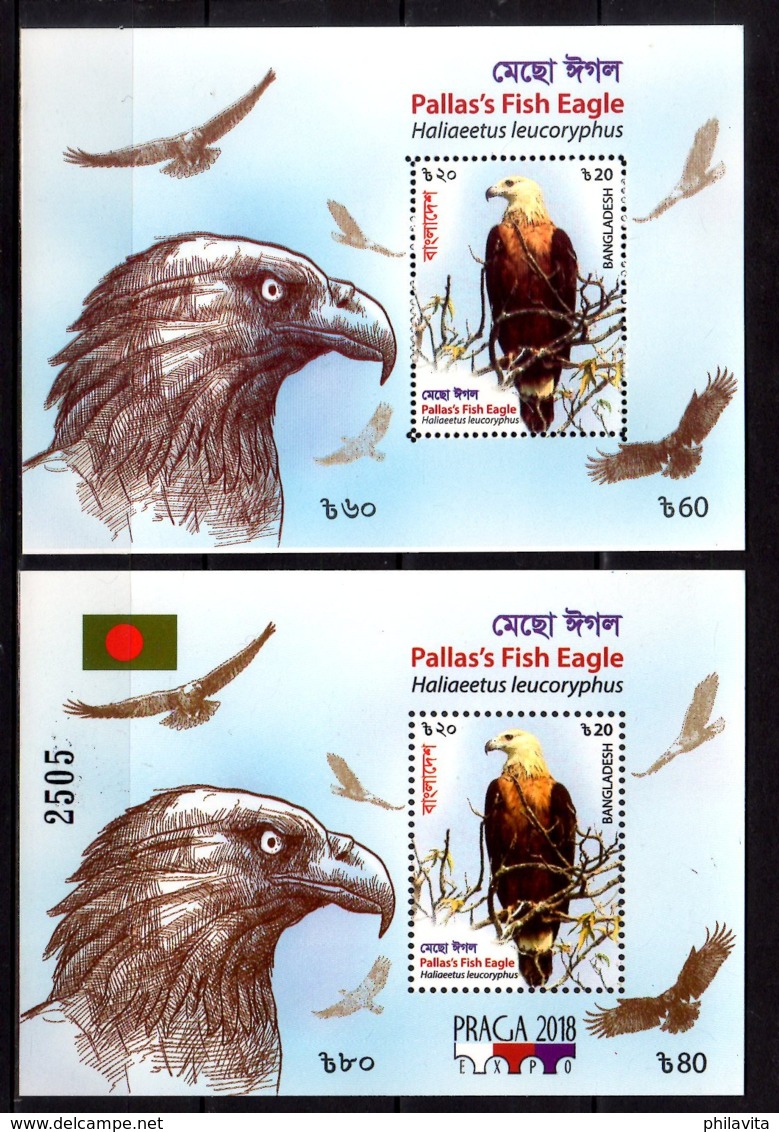 2018 Bangladesh - Pallas Fish Eagle - Full Set Of Block 4 + MS +imperforated  Numbered Praha 2018 MS -MNH** (rg) - Adler & Greifvögel