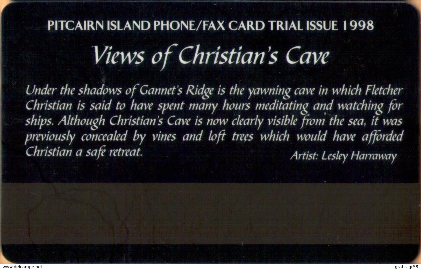 Pitcairn Isl. - PIT-0002, Trial Issue, Magnetic, Views Of Christian's Cave: Reef, 10 $, 1000ex, 1998, Mint - Pitcairn Islands