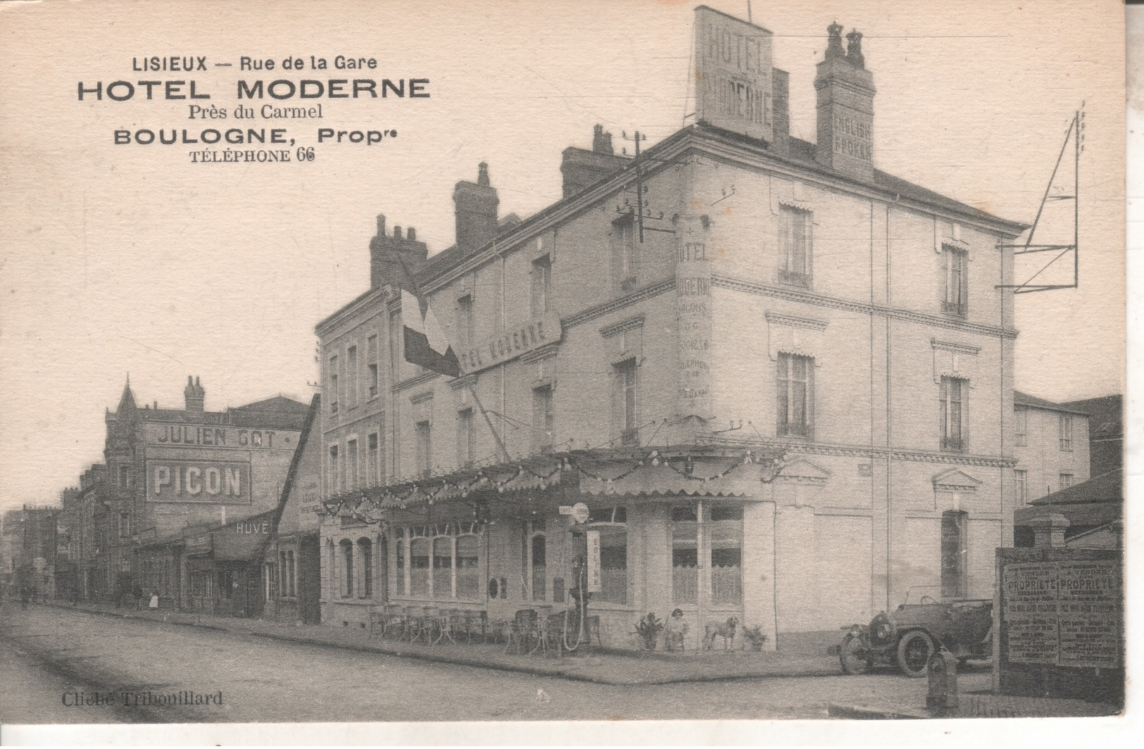 14DBL01A5 CPA 14 - LISIEUX  RUE DE LA GARE  HOTEL MODERNE  PRES DU CARMEL  BOULOGNE PROPRIETAIRE - Lisieux