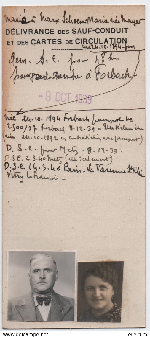 VITTEL (88) SAUF-CONDUIT.CARTE De CIRCULATION Pour SE RENDRE à FORBACH (57) 1939. - Documents Historiques
