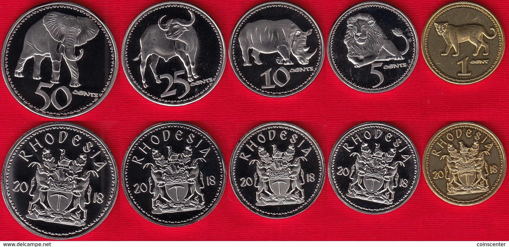 Rhodesia Set Of 5 Coins: 1 - 50 Cents 2018 "Animals" UNC - Rhodesien