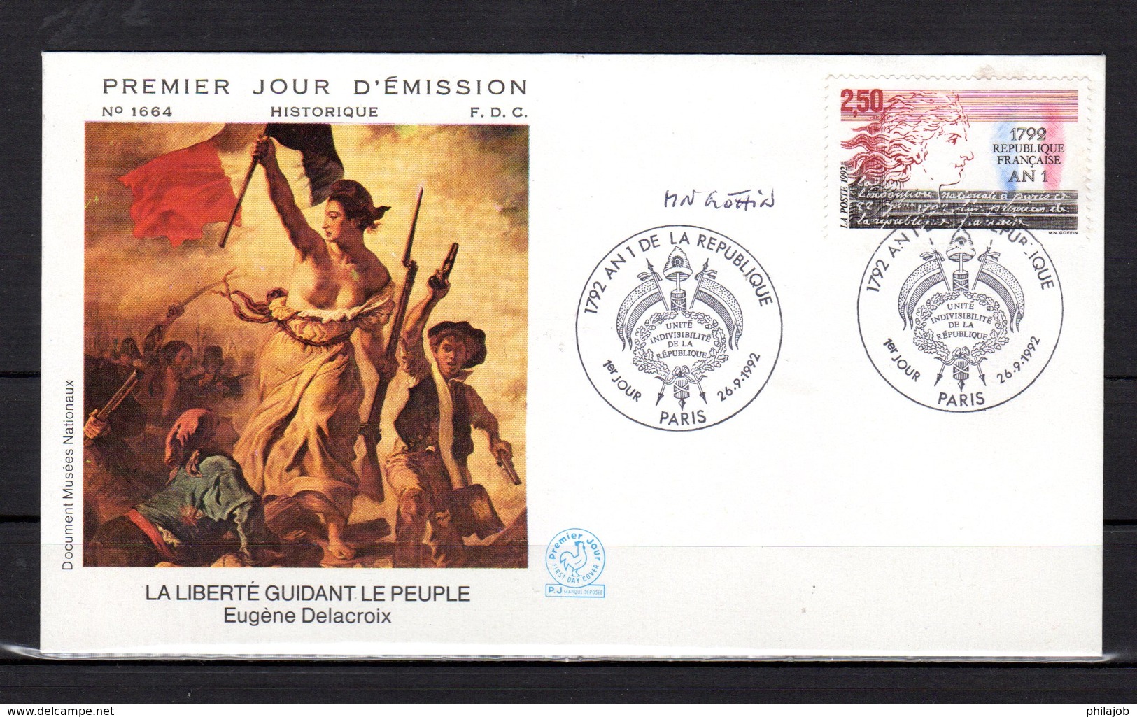 " L'AN I DE LA REPUBLIQUE " SIGNEE Sur Enveloppe 1er Jour De 1992 (par GOFFIN) N°YT 2771 Parf état - Non Classés