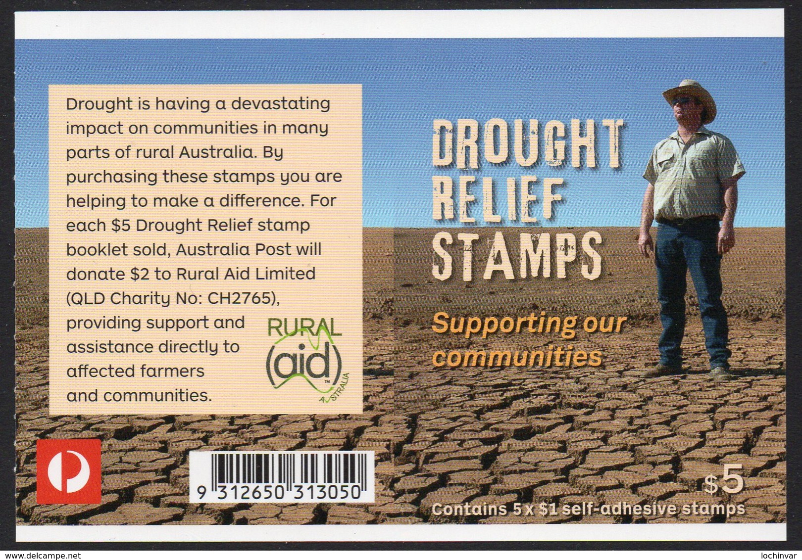 AUSTRALIA, 2018 DROUGHT RELIEF SHEETLET OF 5 S/ADH STAMPS MNH - Mint Stamps