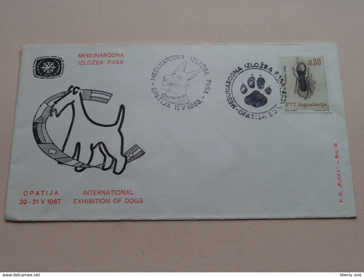 Int. EXHIBITION Of DOGS : Stamp OPATIJA 11 V 1968 ( See/voir Photo ) FD Rijeke Broj 18 ! - Croatie